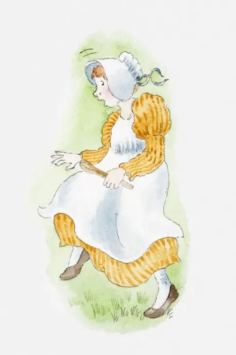 Framed Print : Illustration of a young woman dressed as a maid jumping in fright Framed Print : Illustration of a young woman dressed as a maid jumping in fright