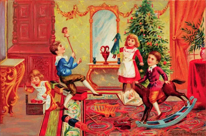 Framed Print : Illustration of Youngsters with Their Toys on Christmas Day Framed Print : Illustration of Youngsters with Their Toys on Christmas Day