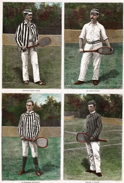 Framed Print : Illustrations Depicting Early Tennis Players with Their Racquets Framed Print : Illustrations Depicting Early Tennis Players with Their Racquets
