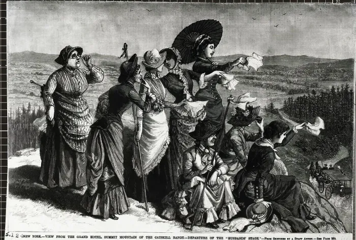 Framed Print : Illus.;Women Wave At Stagecoach Leaving Framed Print : Illus.;Women Wave At Stagecoach Leaving