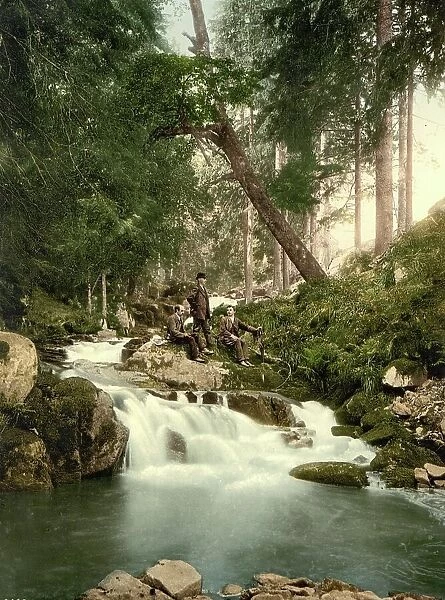The Ilse Waterfalls in the Harz Mountains near Ilsenburg, Saxony-Anhalt, Germany, Historic, digitally restored reproduction of a photochromic print from the 1890s