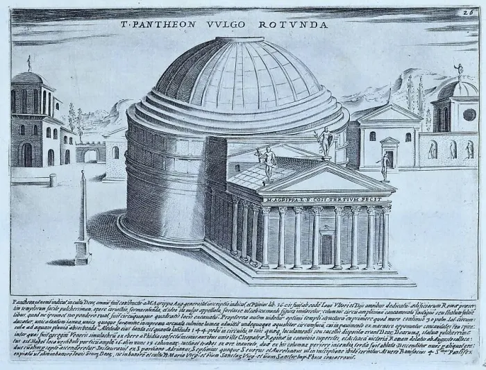 Framed Print : The image shows the view of the Pantheon as it might have looked when built, with statues on the pediment and the building clad in marble. It was commissioned by Marcus Agrippa during the reign of Augustus (27 B. C. 14 A. D. ) and rebuilt by Emperor Framed Print : The image shows the view of the Pantheon as it might have looked when built, with statues on the pediment and the building clad in marble. It was commissioned by Marcus Agrippa during the reign of Augustus (27 B. C. 14 A. D. ) and rebuilt by Emperor