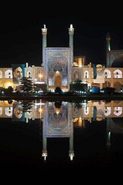 Imam mosque reflected in a pool by night, Isfahan, Iran