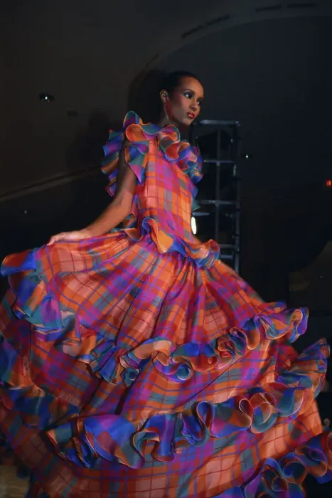 Framed Print : Iman Modeling Plaid Dress on Runway Framed Print : Iman Modeling Plaid Dress on Runway