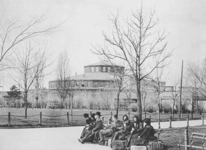 Framed Print : Immigrants On Benches At Castle Garden