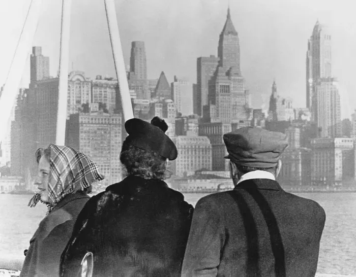 Framed Print : Immigrants Looking at New York Skyline Framed Print : Immigrants Looking at New York Skyline