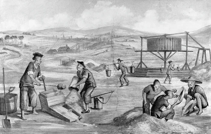 Framed Print : Immigrants Panning for Gold Framed Print : Immigrants Panning for Gold