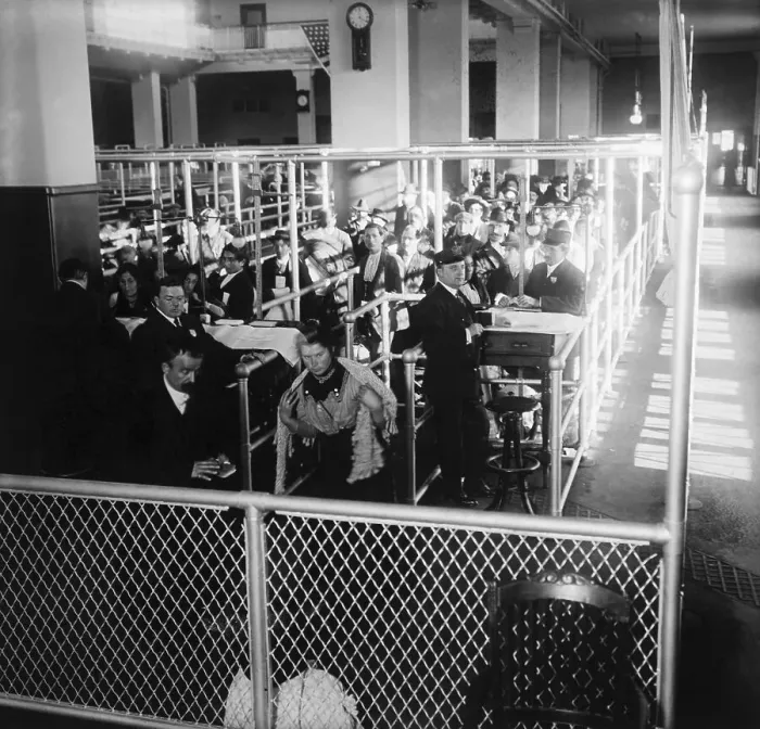 Framed Print : Immigrants at Processing Booths Framed Print : Immigrants at Processing Booths