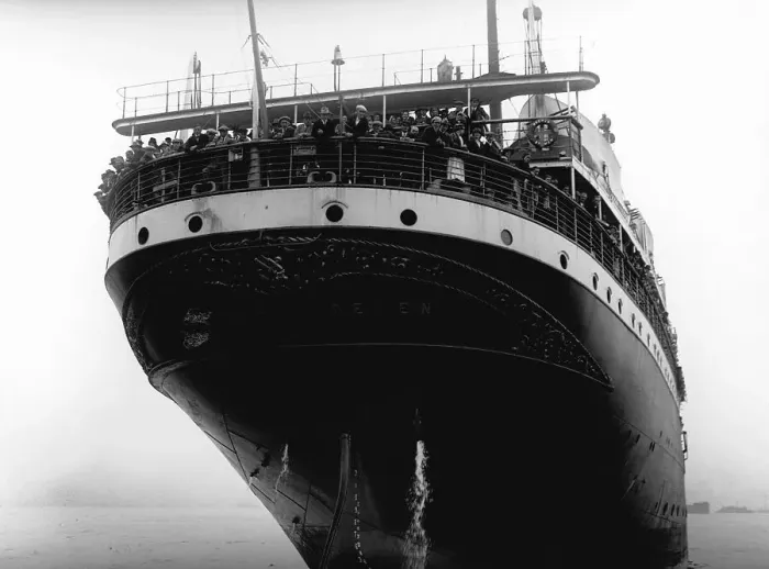 Framed Print : Immigrants on Stern of S. S. Bremen Ocean Liner Framed Print : Immigrants on Stern of S. S. Bremen Ocean Liner