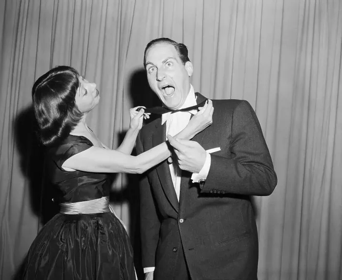 Framed Print : Imogene Coca Tightening Sid Caesar's Tie Framed Print : Imogene Coca Tightening Sid Caesar's Tie