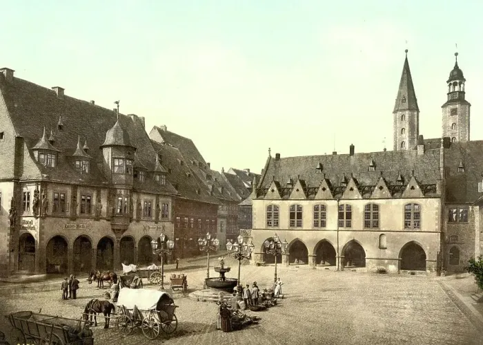 Framed Print : Imperial Palace and Town Hall in Goslar, Lower Saxony, Germany, Historic, digitally restored reproduction of a photochromic print from the 1890s