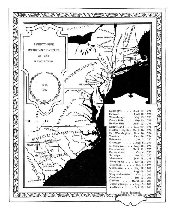 Framed Print : Twenty Five Important US Revolution Battles Framed Print : Twenty Five Important US Revolution Battles