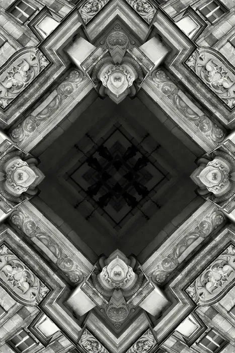 Framed Print : Impossible architectures: black and white kaleidoscopic image of Prudential Tower, a Warsaw skyscraper built between 1931 and 1934 in the Art Deco style Framed Print : Impossible architectures: black and white kaleidoscopic image of Prudential Tower, a Warsaw skyscraper built between 1931 and 1934 in the Art Deco style