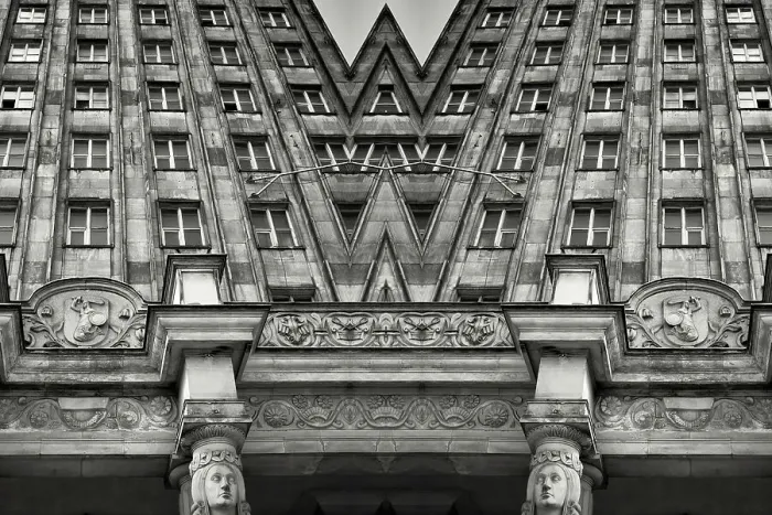 Framed Print : Impossible architectures: black and white kaleidoscopic image of Prudential Tower, a Warsaw skyscraper built between 1931 and 1934 in the Art Deco style