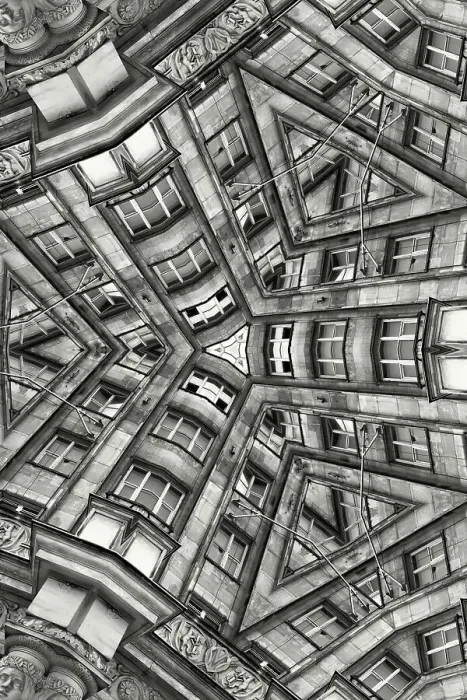 Framed Print : Impossible architectures: black and white kaleidoscopic image of Prudential Tower, a Warsaw skyscraper built between 1931 and 1934 in the Art Deco style Framed Print : Impossible architectures: black and white kaleidoscopic image of Prudential Tower, a Warsaw skyscraper built between 1931 and 1934 in the Art Deco style