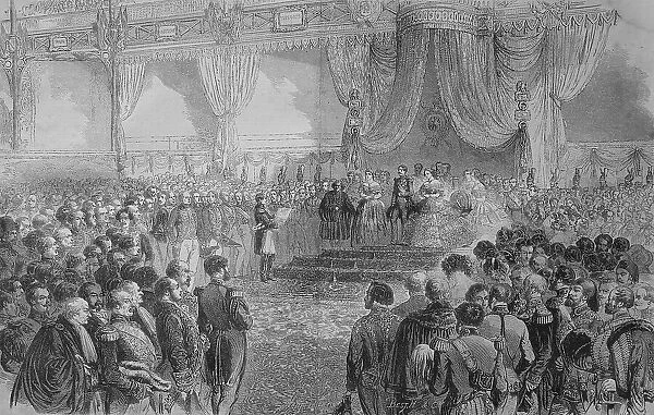 Inauguration ceremony for the opening of the Industrial Exhibition in Paris between 1844 to 1849, France, Historic, digitally restored reproduction of an original 19th century master, exact original date not known