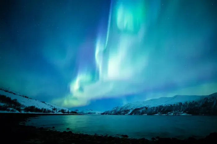 Framed Print : Incredible Aurora Borealis activity above the coast in Norway Framed Print : Incredible Aurora Borealis activity above the coast in Norway
