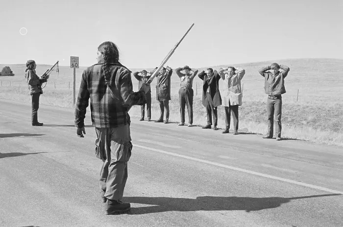 Framed Print : Indian Arresting Federal Agent and Farmers