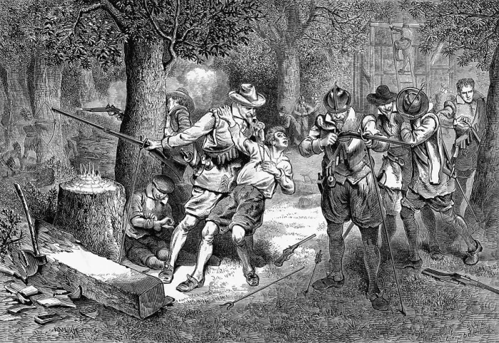 Framed Print : Indian Attack On Settlers In Virginia Framed Print : Indian Attack On Settlers In Virginia