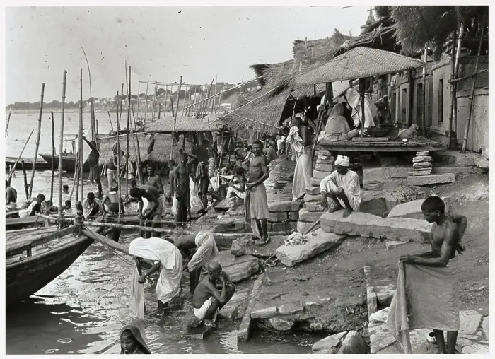 Framed Print : Indian Bathing Near Waters Edge Framed Print : Indian Bathing Near Waters Edge
