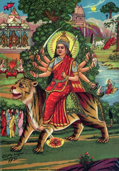 Framed Print : Indian Goddess Durga on Picturesque Background Framed Print : Indian Goddess Durga on Picturesque Background