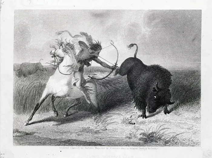Framed Print : Indian On Horse Shooting Buffalo;Bow / Arr Framed Print : Indian On Horse Shooting Buffalo;Bow / Arr