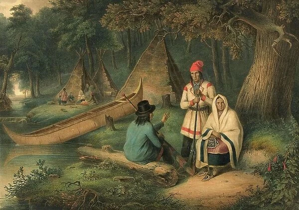 Indian, Indian Wigwam in Lower Canada, c. 1848, Canada, Historic, digitally restored reproduction from a 19th century original