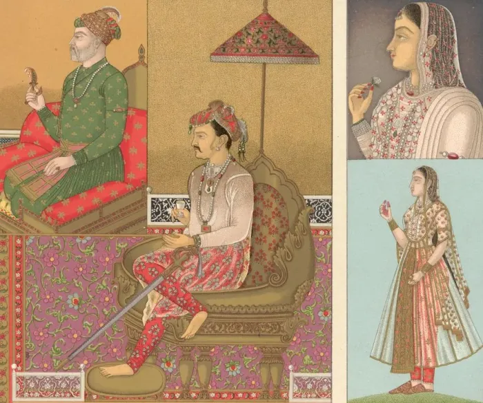 Framed Print : India. circa 1800: Indian men and women wearing elaborate costumes