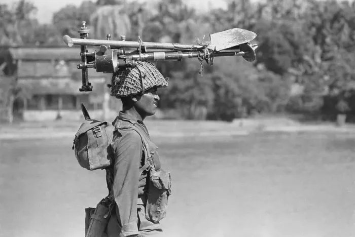 Framed Print : Indian Soldier Walks, Gear On Head Framed Print : Indian Soldier Walks, Gear On Head
