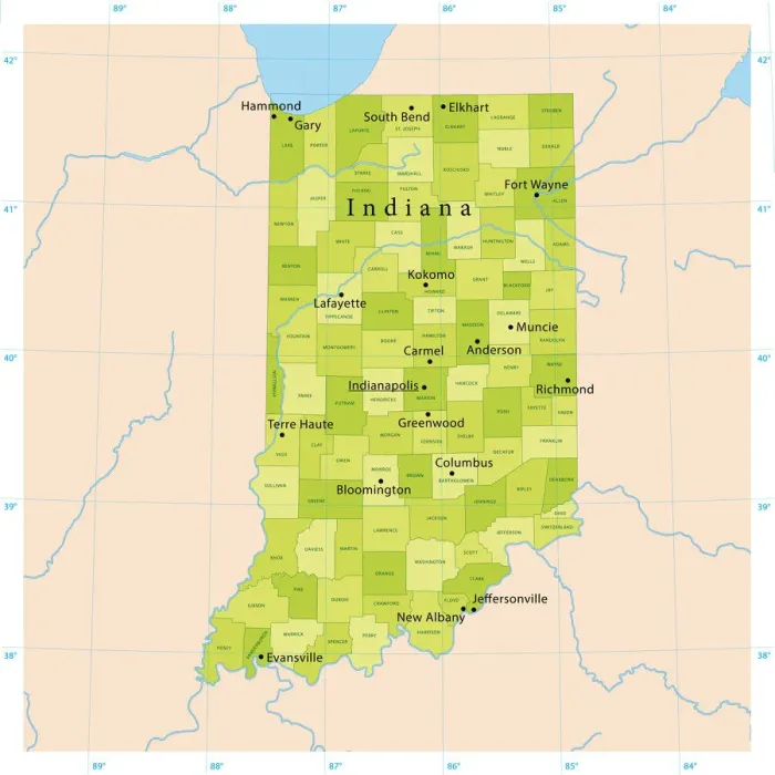 Framed Print : Indiana Vector Map Framed Print : Indiana Vector Map