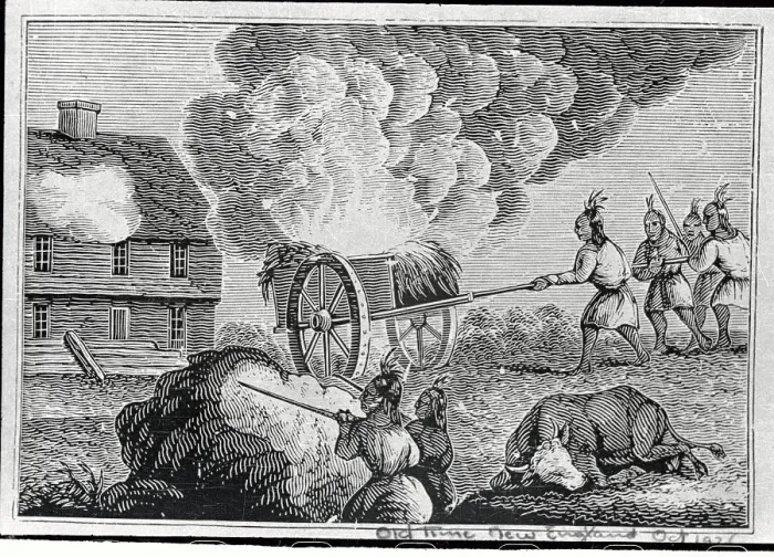 Framed Print : Indians Attacking Garrison House with Fire Wagon Framed Print : Indians Attacking Garrison House with Fire Wagon