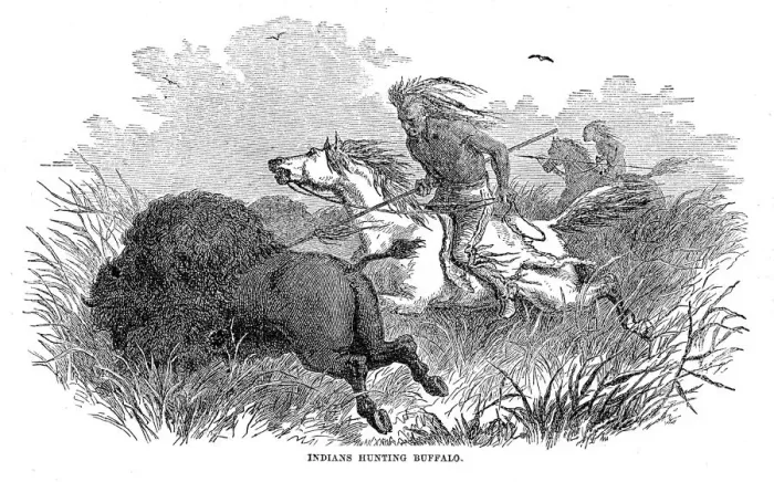 Framed Print : Indians hunting buffaloes 1867 Framed Print : Indians hunting buffaloes 1867