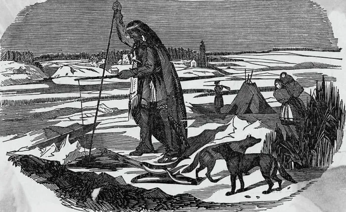 Framed Print : Indians Ice Fishing Engraving Framed Print : Indians Ice Fishing Engraving