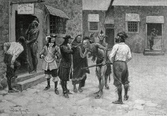 Framed Print : Indians Inspecting Settlers Framed Print : Indians Inspecting Settlers