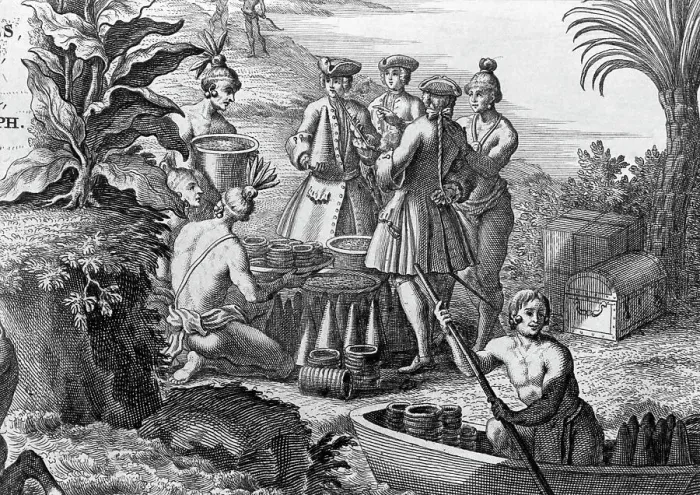 Framed Print : Indians Negotiating With Merchants
