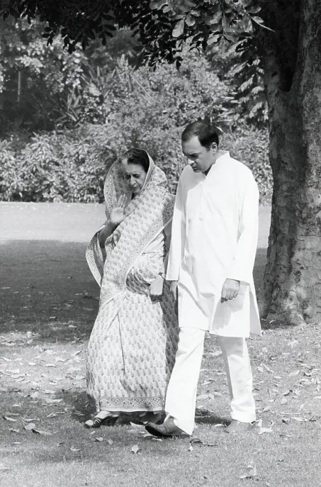 Framed Print : Indira and Rajiv Gandhi Talk in Garden Framed Print : Indira and Rajiv Gandhi Talk in Garden