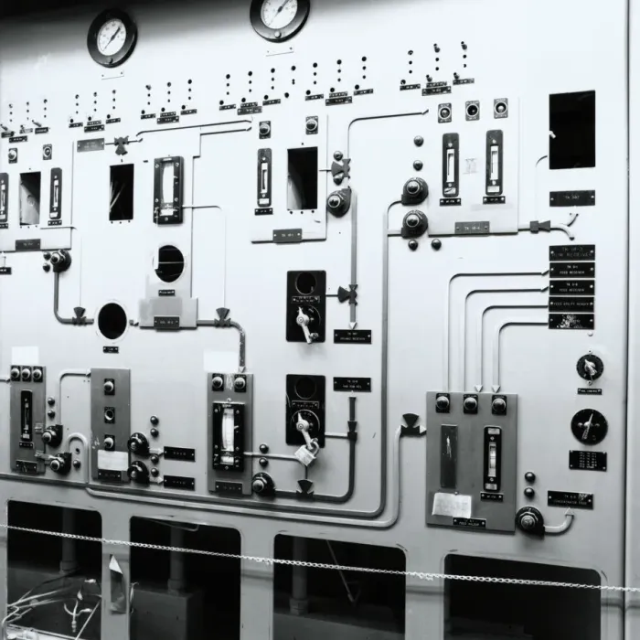 Framed Print : industrial chemistry process panel detail (old and not in use)