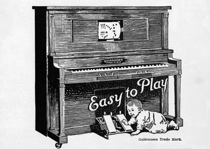 Framed Print : Infant Pushing Pedals of Player Piano Framed Print : Infant Pushing Pedals of Player Piano