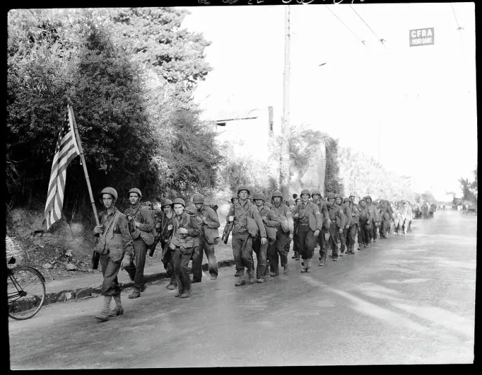 Framed Print : Infantry Marching Through Algiers Framed Print : Infantry Marching Through Algiers