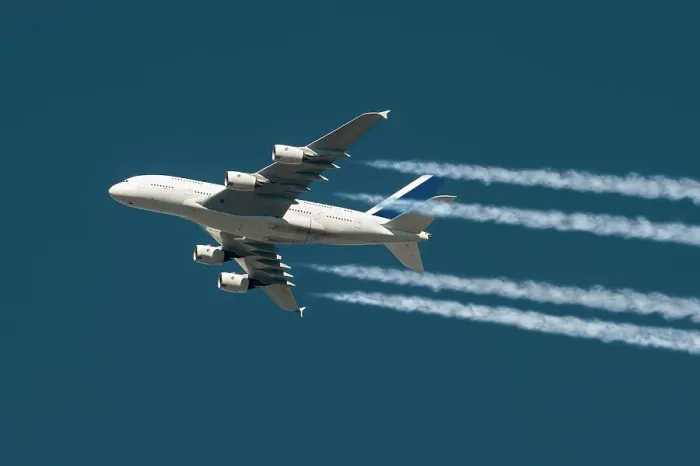 Framed Print : Inflight view of an Airbus A380-841 wide body airliner with contrails Framed Print : Inflight view of an Airbus A380-841 wide body airliner with contrails