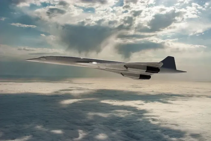 Framed Print : Inflight view of a British Aerospace Concorde SST (Supersonic Transport) in a dramatic sunset sky