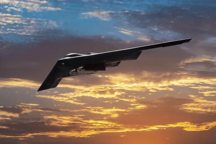 Framed Print : Inflight view of a USAF Northrop Grumman B-2A Spirit stealth bomber in a sunset Framed Print : Inflight view of a USAF Northrop Grumman B-2A Spirit stealth bomber in a sunset