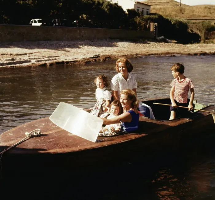 Framed Print : Ingrid Bergman and Children in Boat Framed Print : Ingrid Bergman and Children in Boat