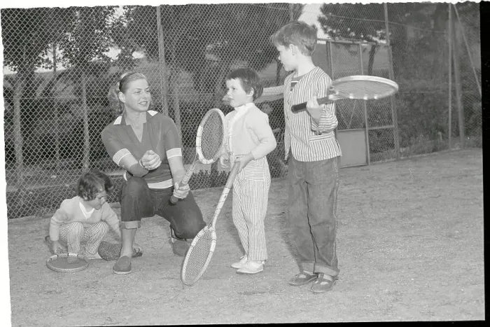 Framed Print : Ingrid Bergman and Her Children with Tennis Racquets Framed Print : Ingrid Bergman and Her Children with Tennis Racquets