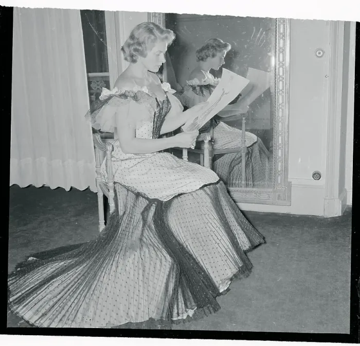 Framed Print : Ingrid Bergman Looking at Sketch of Dress She is Wearing Framed Print : Ingrid Bergman Looking at Sketch of Dress She is Wearing