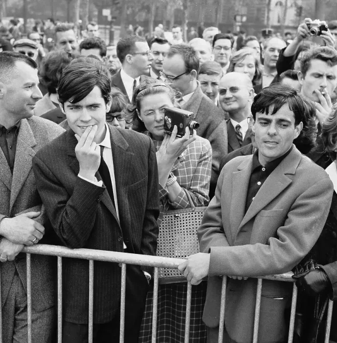 Framed Print : Ingrid Bergman Moving Through Crowd with Camera Framed Print : Ingrid Bergman Moving Through Crowd with Camera