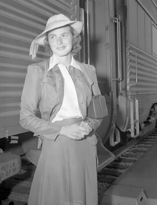 Framed Print : Ingrid Bergman Posing Beside Train