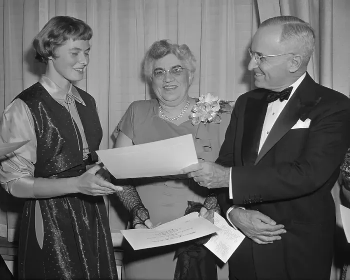 Framed Print : Ingrid Bergman Receiving Award from President Truman Framed Print : Ingrid Bergman Receiving Award from President Truman