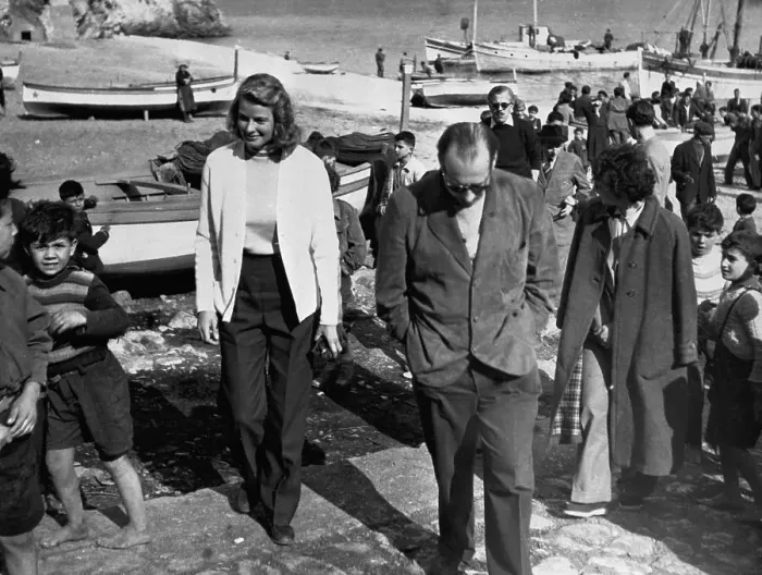 Framed Print : Ingrid Bergman and Roberto Rossellini on Beach Set for Movie Framed Print : Ingrid Bergman and Roberto Rossellini on Beach Set for Movie