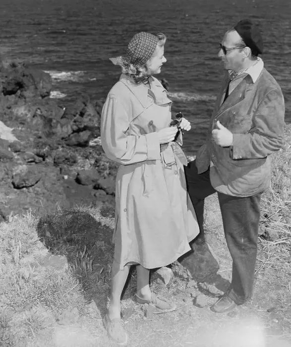 Framed Print : Ingrid Bergman and Roberto Rossellini on Coastline for Movie Framed Print : Ingrid Bergman and Roberto Rossellini on Coastline for Movie